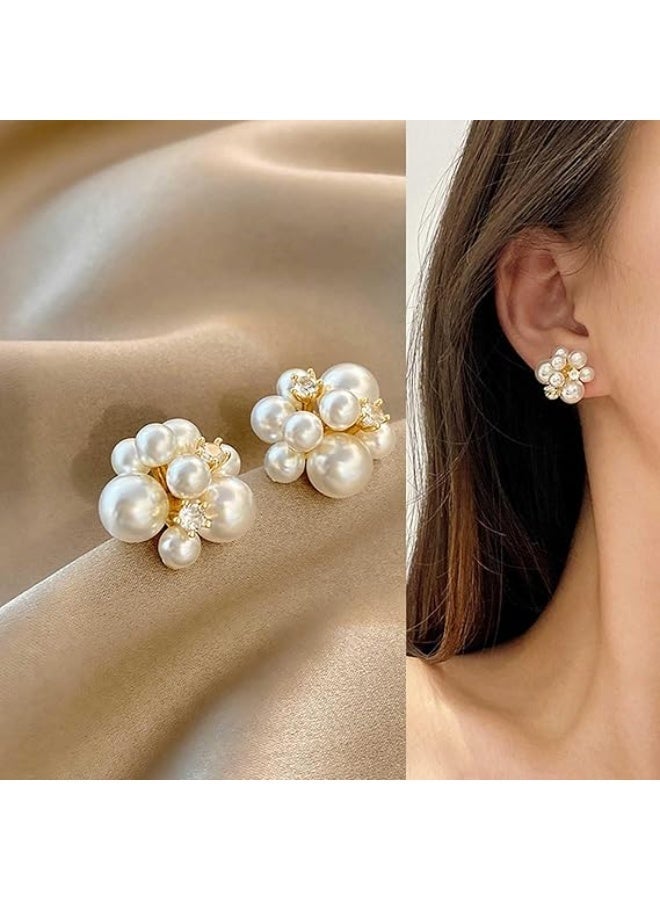 Ucanbe Pearl Floral Ball Stud Earrings | S925 Silver Needle | Elegant & Versatile for Women - Image 4